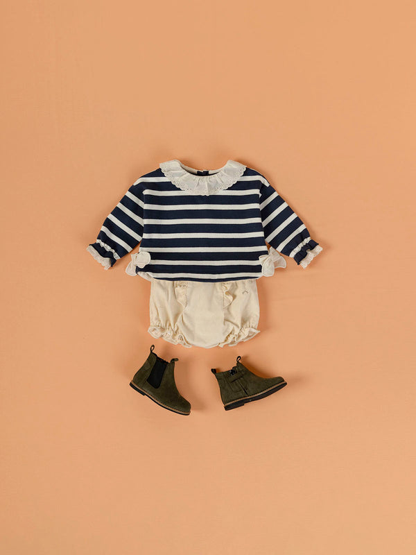 NAVY BLUE STRIPED SWEATSHIRT WITH BOW DETAIL