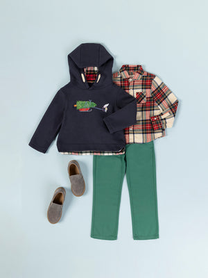 NAVY BLUE PLAID LINED HOODED SWEATSHIRT