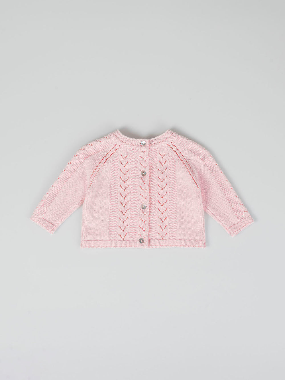 LIGHT PINK OPENWORK LINKS RAGLAN SLEEVE KNITTED JERSEY