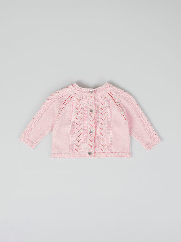 LIGHT PINK OPENWORK LINKS RAGLAN SLEEVE KNITTED JERSEY