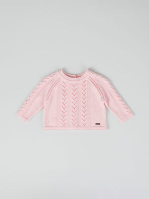 LIGHT PINK OPENWORK LINKS RAGLAN SLEEVE KNITTED JERSEY