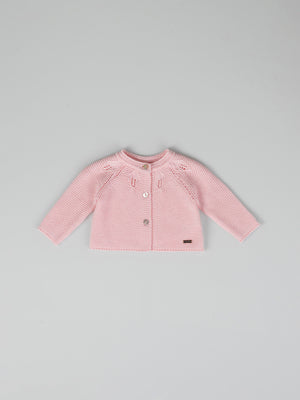 CHAQUETA PUNTO OPENWORK CUELLO ROSA CLARO