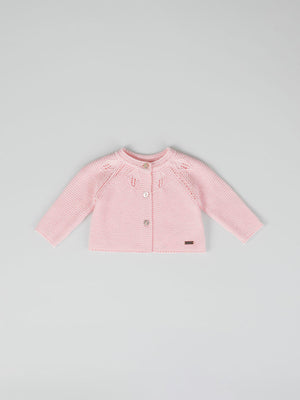 CHAQUETA PUNTO OPENWORK CUELLO ROSA CLARO