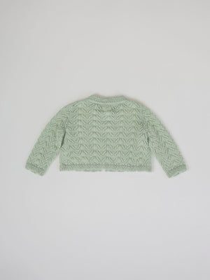 LIGHT GREEN OPENWORK KNITTED CARDIGAN