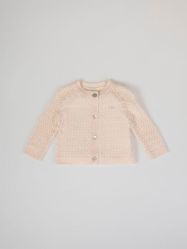 PEACH OPENWORK KNITTED CARDIGAN