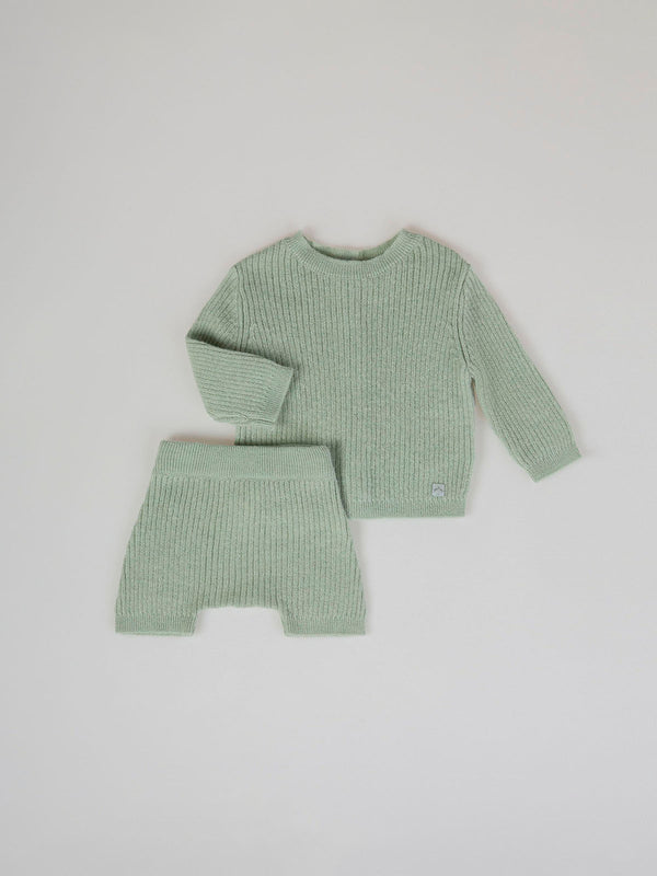 LIGHT GREEN RIB STRUCTURED KNITTED SET