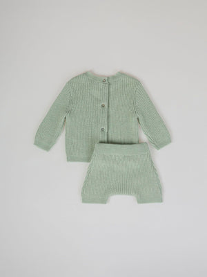 LIGHT GREEN RIB STRUCTURED KNITTED SET