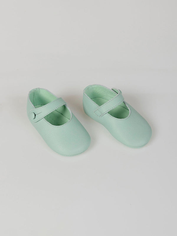 LIGHT GREEN LOGO ENGRAVED LEATHER SHOES