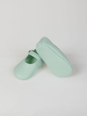 LIGHT GREEN LOGO ENGRAVED LEATHER SHOES