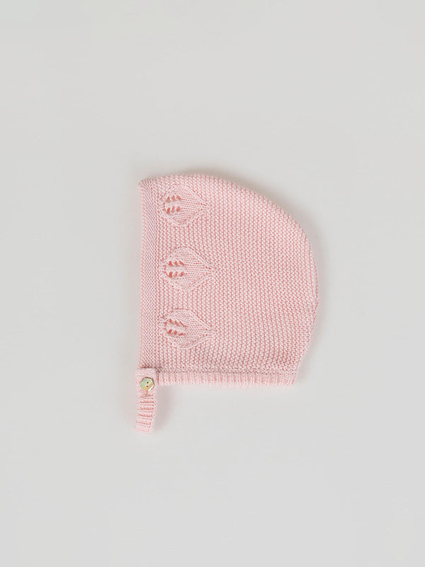 LIGHT PINK OPENWORK KNIT HOOD