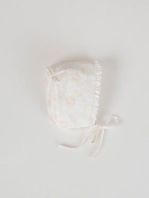 IVORY EMBROIDERED SILK BONNET