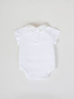 SHORT SLEEVE BODYSUIT WITH COMBINED FABRIC NECK IN PURE WHITE