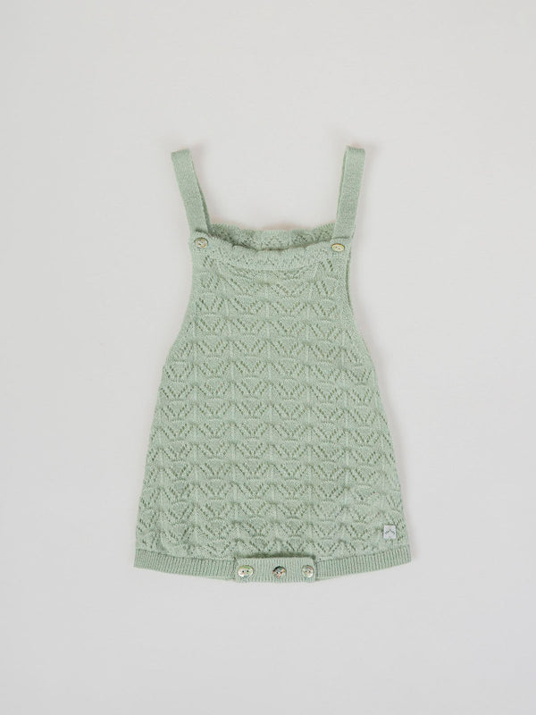 LIGHT GREEN OPENWORK KNITTED ROMPER