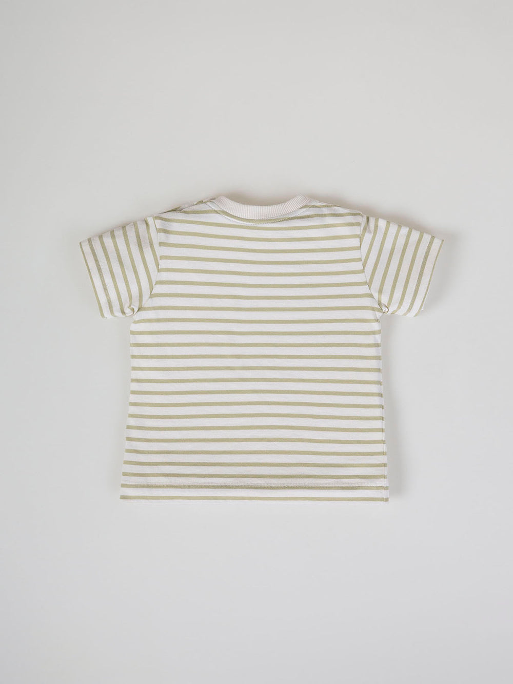 SHORT SLEEVE T-SHIRT WITH GREEN STRIPES AND CONTRAST POCKET CREAM