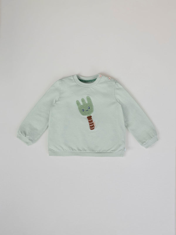 HAPPY GREEN RAKE POSITIONAL PRINT SWEATSHIRT