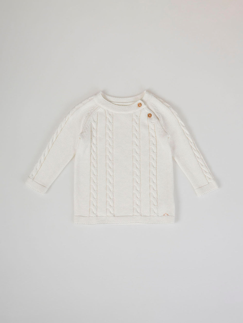 KNITTED JUMPER WITH RAGLAN SLEEVES AND CREAM CABLES