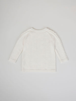 KNITTED JUMPER WITH RAGLAN SLEEVES AND CREAM CABLES