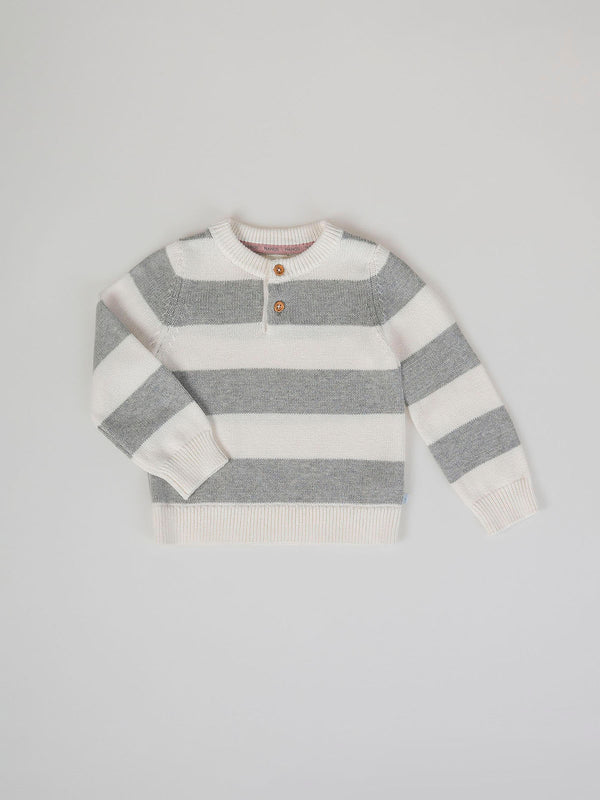 LIGHT GREY TWO-TONE STRIPED KNITTED JERSEY