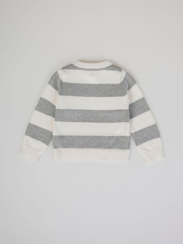 LIGHT GREY TWO-TONE STRIPED KNITTED JERSEY