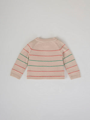 GREEN AND RED LINKS KNITTED JACKET WITH RANGLAN SLEEVES IN NATURAL