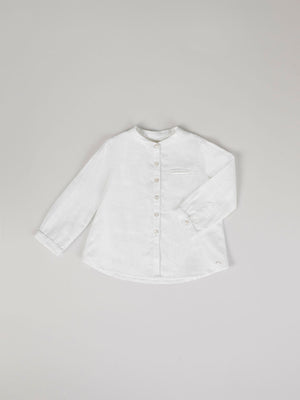 PURE WHITE MAO COLLAR LONG SLEEVE LINEN SHIRT