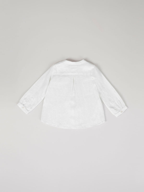 PURE WHITE MAO COLLAR LONG SLEEVE LINEN SHIRT