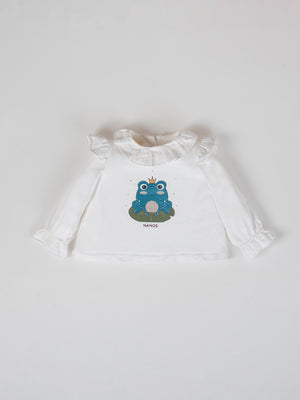 COMBINED T-SHIRT WITH FROG PRINT IN PURE WHITE