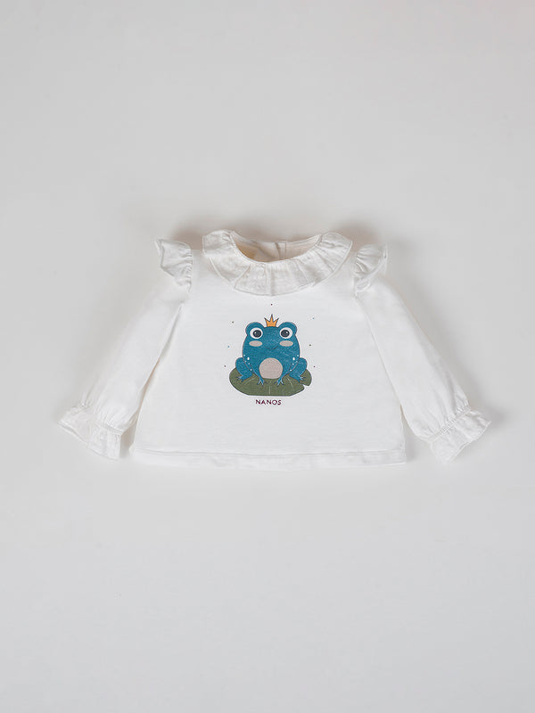 COMBINED T-SHIRT WITH FROG PRINT IN PURE WHITE