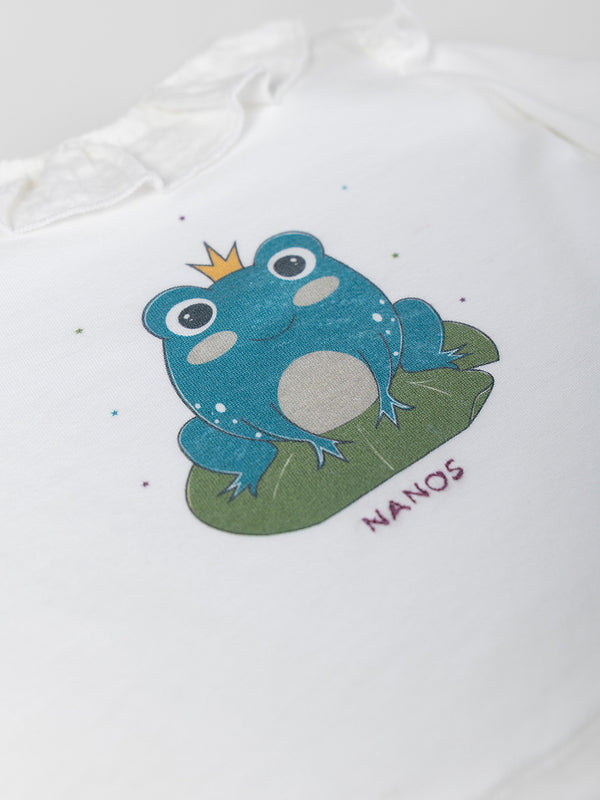 COMBINED T-SHIRT WITH FROG PRINT IN PURE WHITE