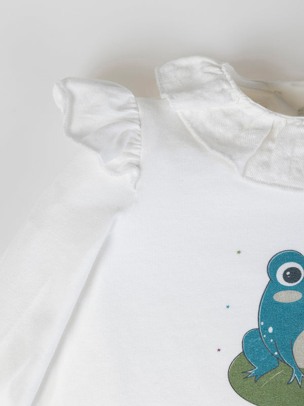 COMBINED T-SHIRT WITH FROG PRINT IN PURE WHITE