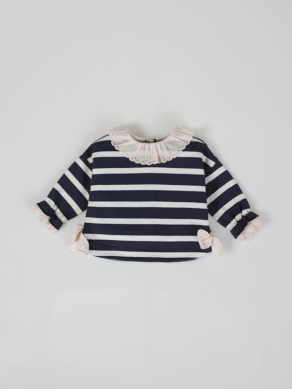 NAVY BLUE STRIPED SWEATSHIRT WITH BOW DETAIL