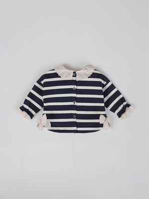 NAVY BLUE STRIPED SWEATSHIRT WITH BOW DETAIL