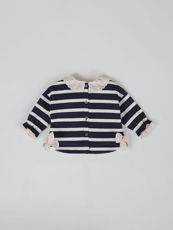 NAVY BLUE STRIPED SWEATSHIRT WITH BOW DETAIL