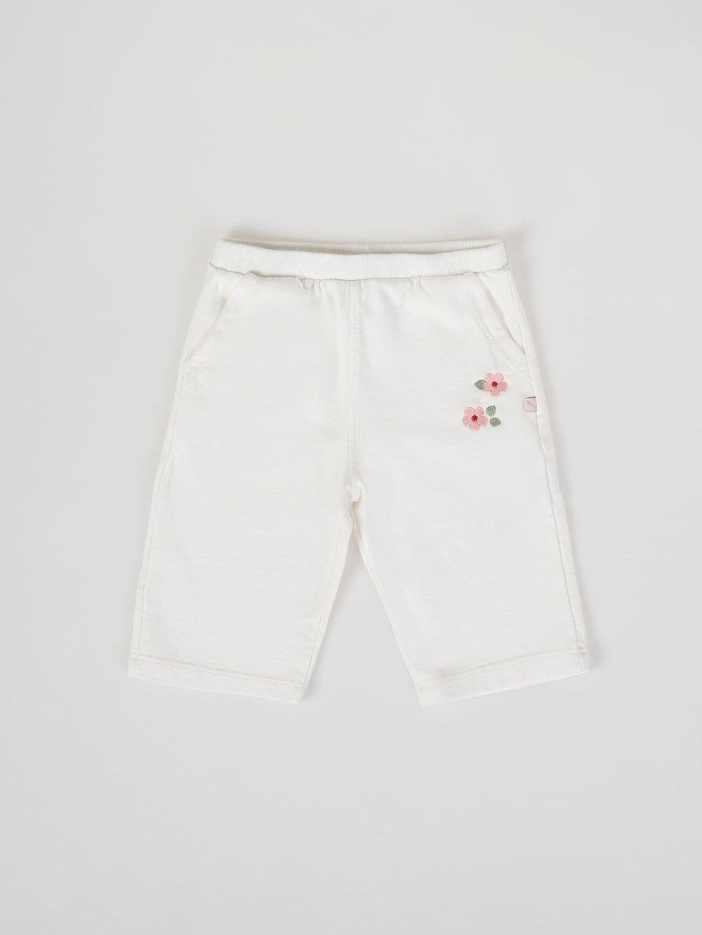 BEIGE FLOWER EMBROIDERED PLUSH PANTS