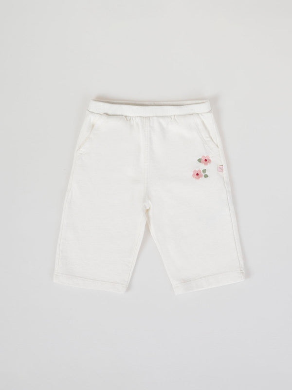 BEIGE FLOWER EMBROIDERED PLUSH PANTS