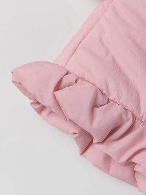 DOWN JACKET WITH HOOD AND RUFFLE AT THE HEEL, GUM PINK