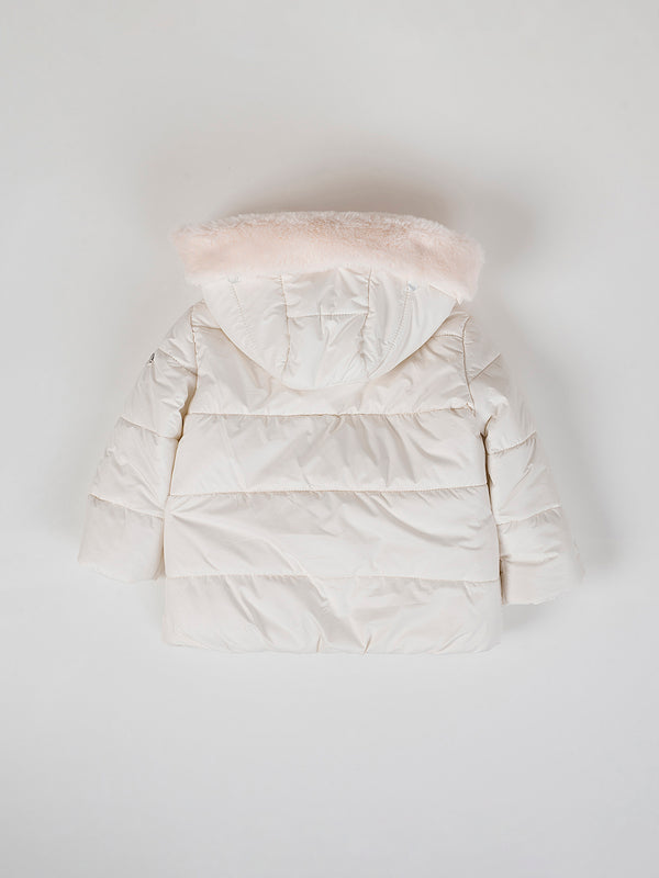 IVORY DOWN JACKET WITH REMOVABLE FUR HOOD