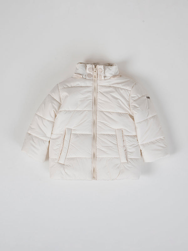 IVORY DOWN JACKET WITH REMOVABLE FUR HOOD