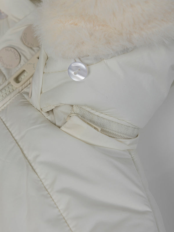 IVORY DOWN JACKET WITH REMOVABLE FUR HOOD