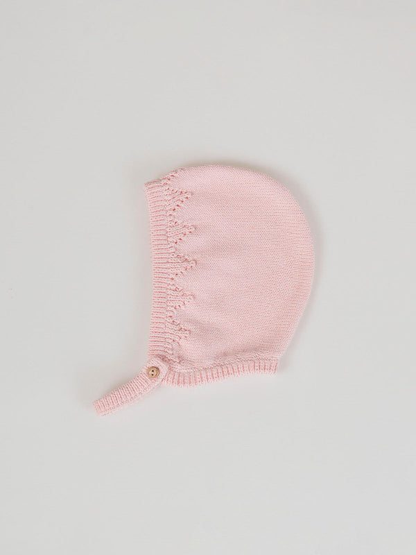 PINK FLOWER EMBROIDERED KNITTED BONNET