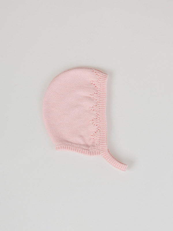 PINK FLOWER EMBROIDERED KNITTED BONNET