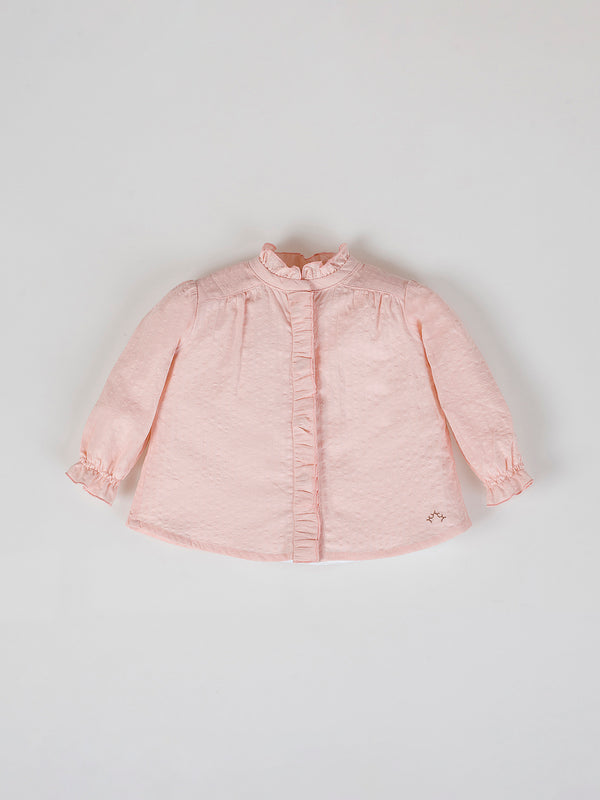 POWDER PINK PLATED RUFFLE BLOUSE