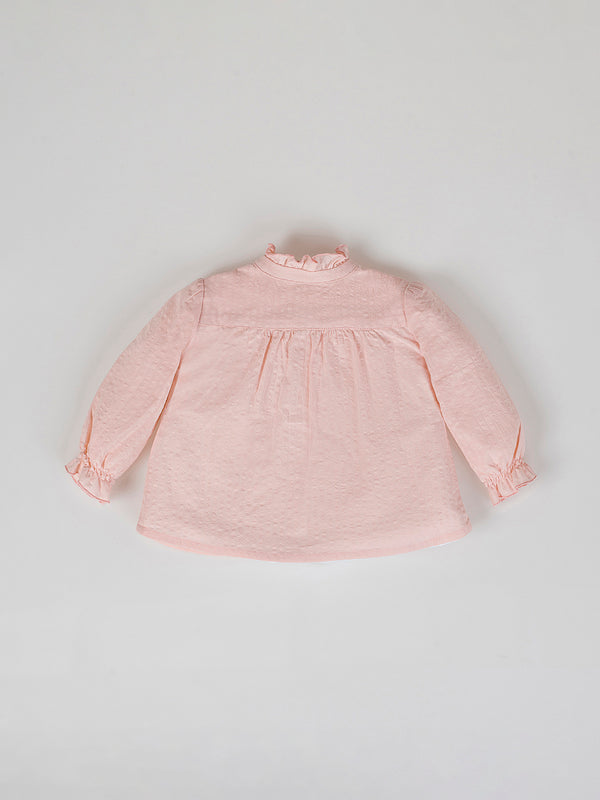 POWDER PINK PLATED RUFFLE BLOUSE