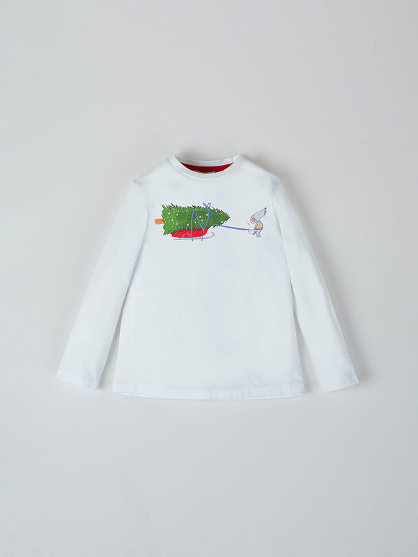 PURE WHITE CHRISTMAS MOUSE LONG SLEEVE T-SHIRT