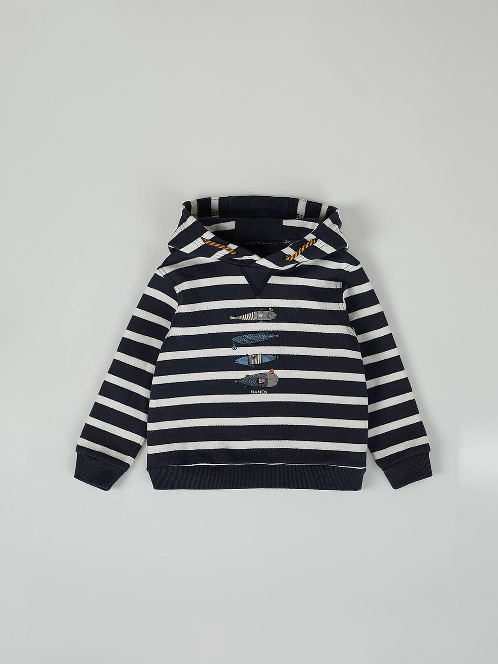 NAVY BLUE FISH PRINT NAVY STRIPED HOODIE