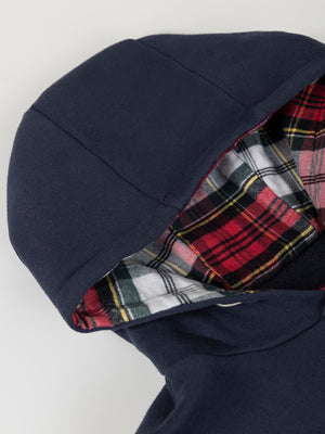 NAVY BLUE PLAID LINED HOODED SWEATSHIRT