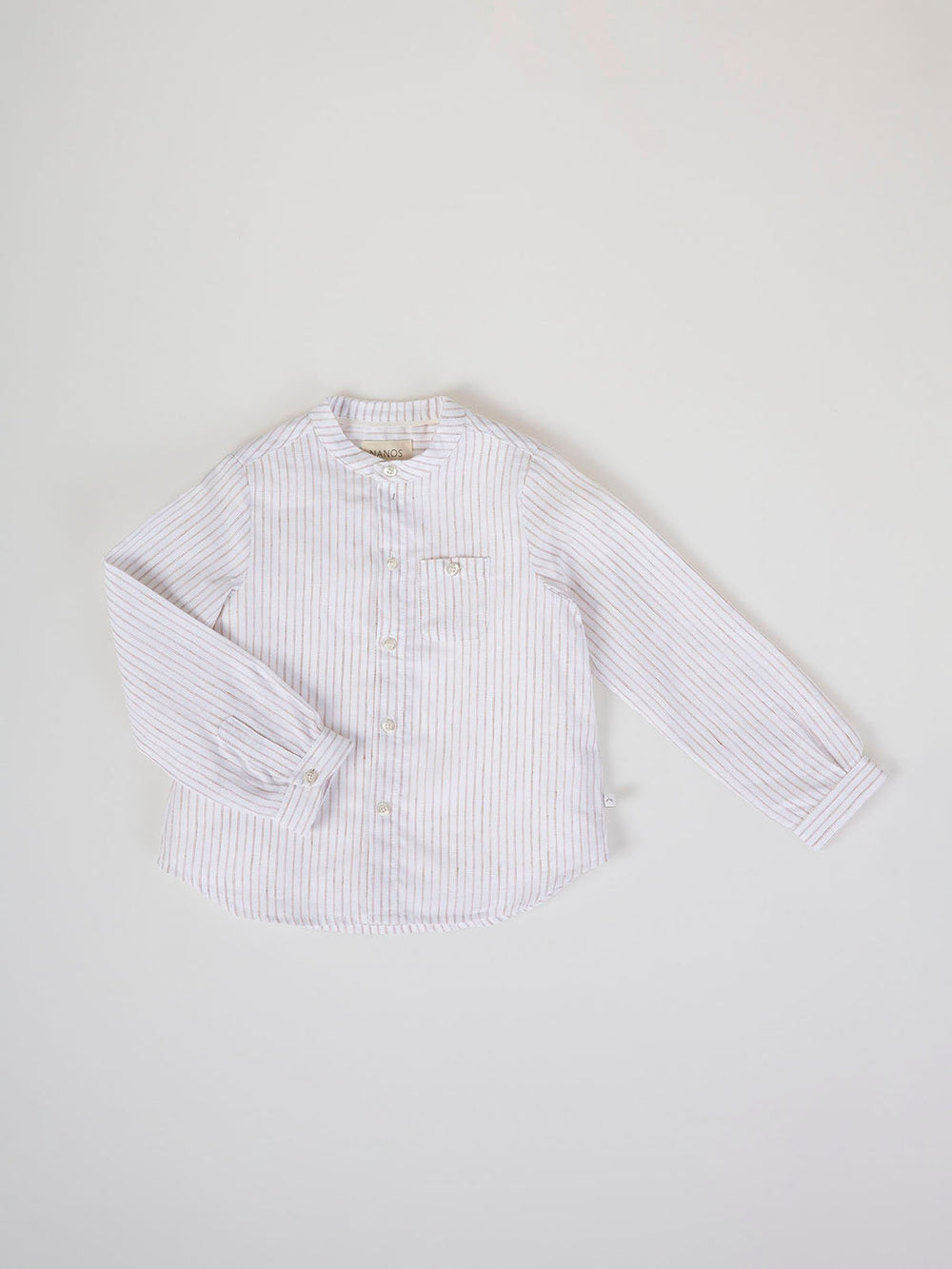 STRIPED LINEN SHIRT WITH HAZELNUT MAO COLLAR