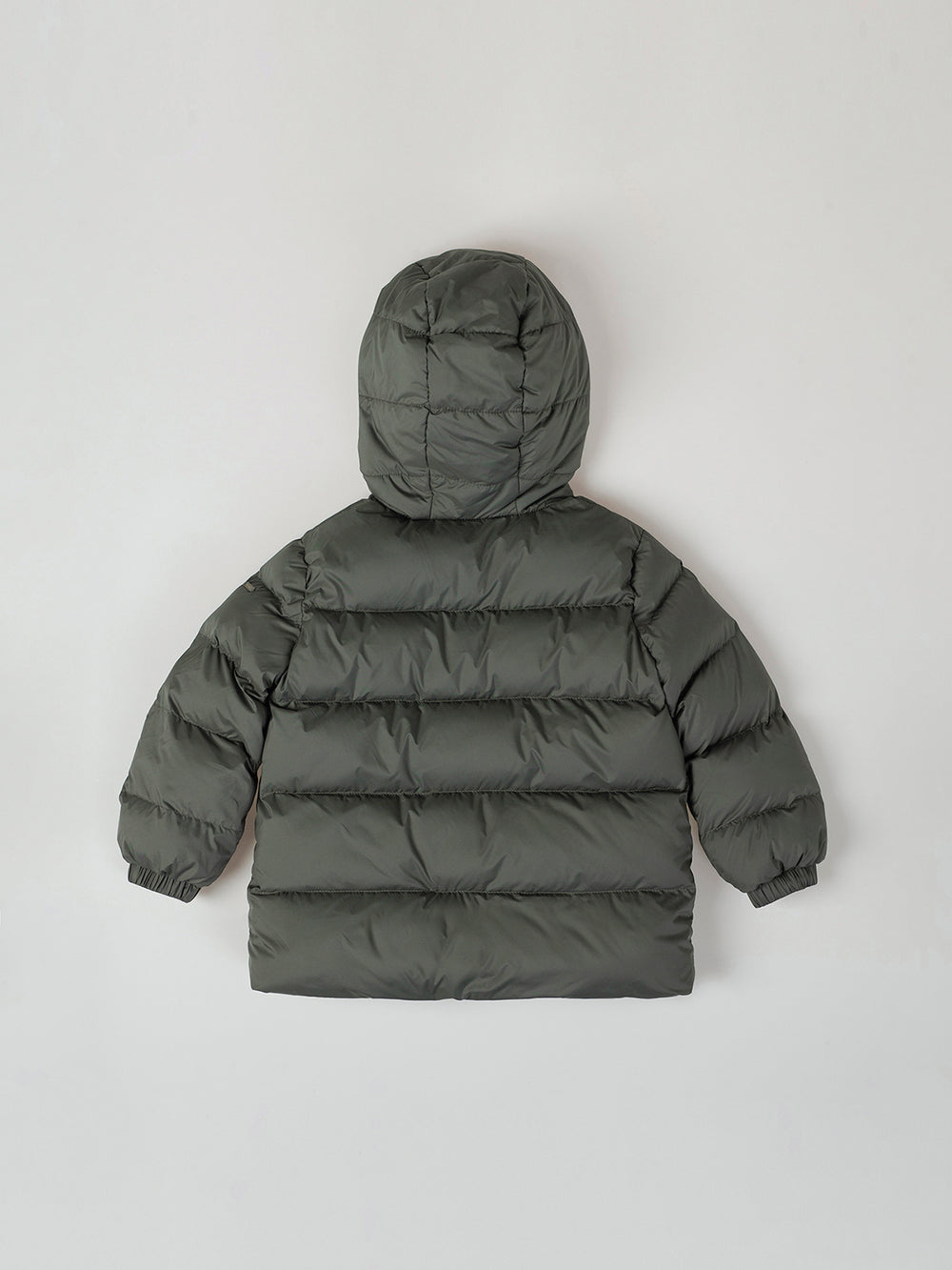 SHORT HOODED DOWN JACKET IN BOTTLE GREEN