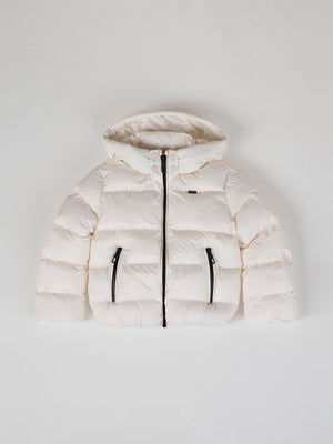 IVORY CONTRAST ZIPPER HOODED DOWN JACKET