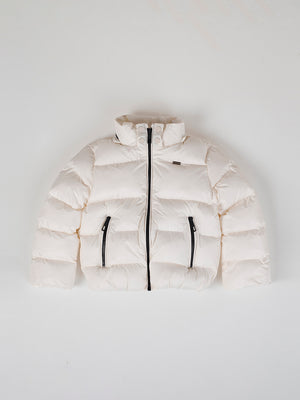 IVORY CONTRAST ZIPPER HOODED DOWN JACKET